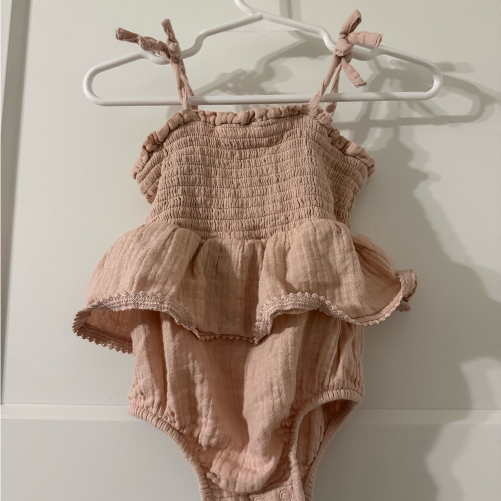 Pink Ruffle Baby One-Piece Romper and Cream boho baby Romper - Picture 2 of 9